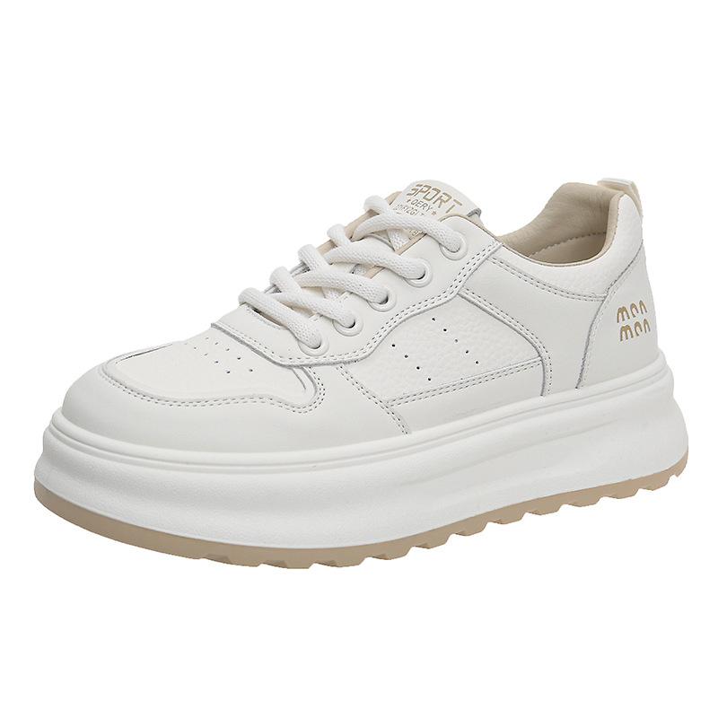 Leather Little White Shoes Women's New Versatile Thick Baseplate Shoes Student Soft-soled Sports Shoes Women