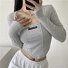 Women's Skinny Blouse Square Neck Pullover T-Shirt Tunic Stylish Long Sleeve Short Length Basic Top Casual Cropped Tops