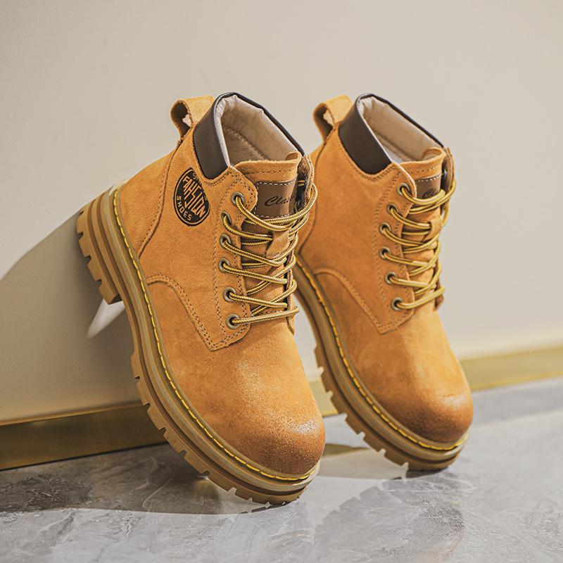 Fashion Lace-Up Men Winter Plush Snow Boots New Stylish Male Shoes High Quality Men's Low Top Boots Leather for Men Motorcycle Boots