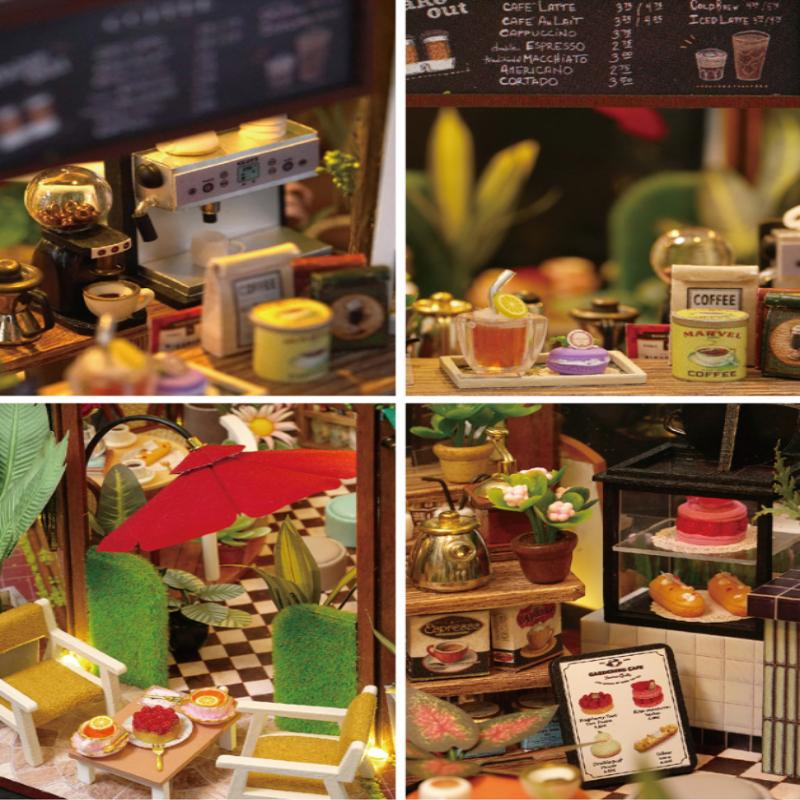 OUZEY Flower Cafe DIY Kit, 3D Wooden Miniature House, Creative Building Toy for Teenagers
