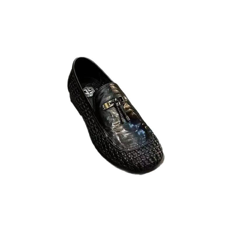Leichter Luxus Herrenschuhe Sommer neu handgewebt hohl atmungsaktiv lässige Lederschuhe Herren Slipper