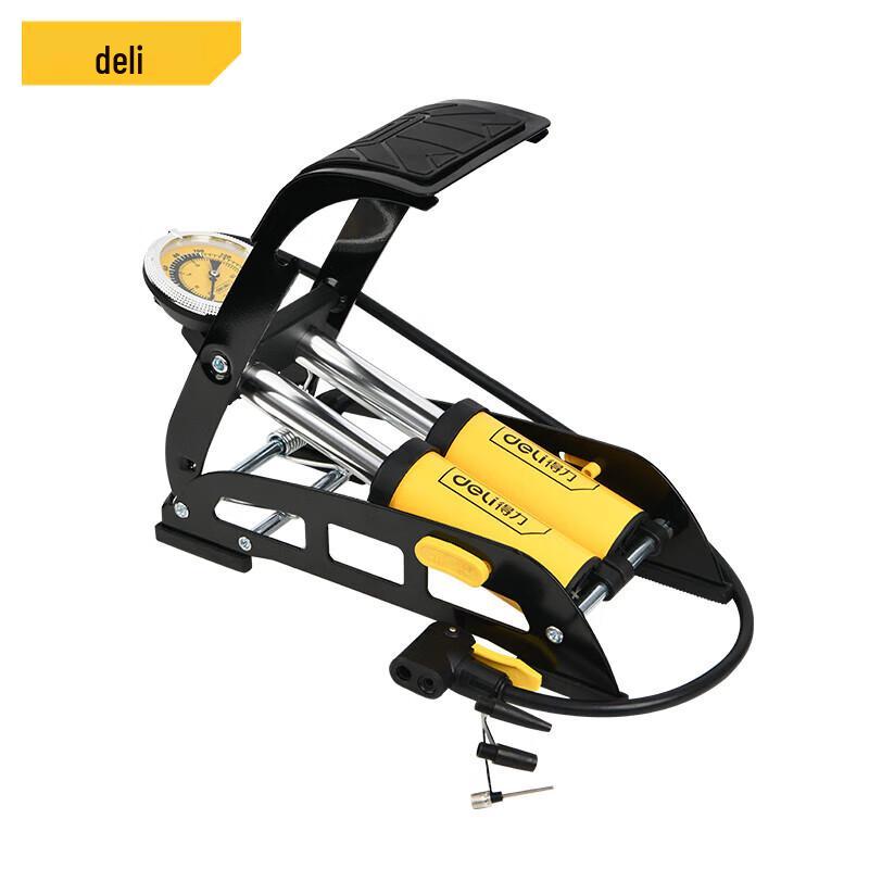 Deli High-Pressure Dual Cylinder Foot Pump with Gauge