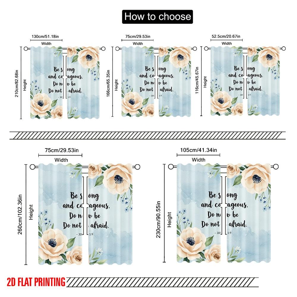 2pcs 2D flat printing Curtain Be Strong Courageous Joshua Polyester Without Electricity Birthday Party Perfect for Outdoor