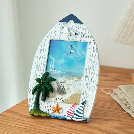 Küsten Strand Bilderrahmen Holz Ozean Thema Foto Rahmen mit Möwe Kokospalme für Wohnzimmer Schlafzimmer Schreibtisch Tisch Dekoration