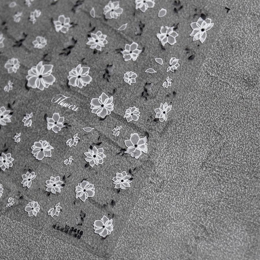 Crystal White Flower Leaves Petal Wet garden Spring Charming Elegant 5D Nail Art Stickers Rhinestone Adhesive Manicure Decals