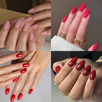 24 Pieces Wear Nail Art Short Round Nail Art Piece Solid Color Monochrome Simple Fake Nail