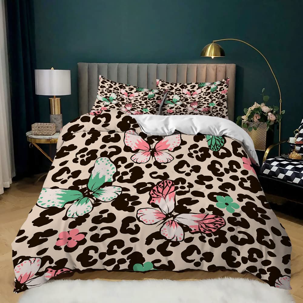 Bettbezug-Set mit Schmetterlingen, Kingsize, blau-lila Schmetterlinge, bedruckt, Bettbezug-Set für Mädchen und Kinder, Bettbezug und Kissenbezüge