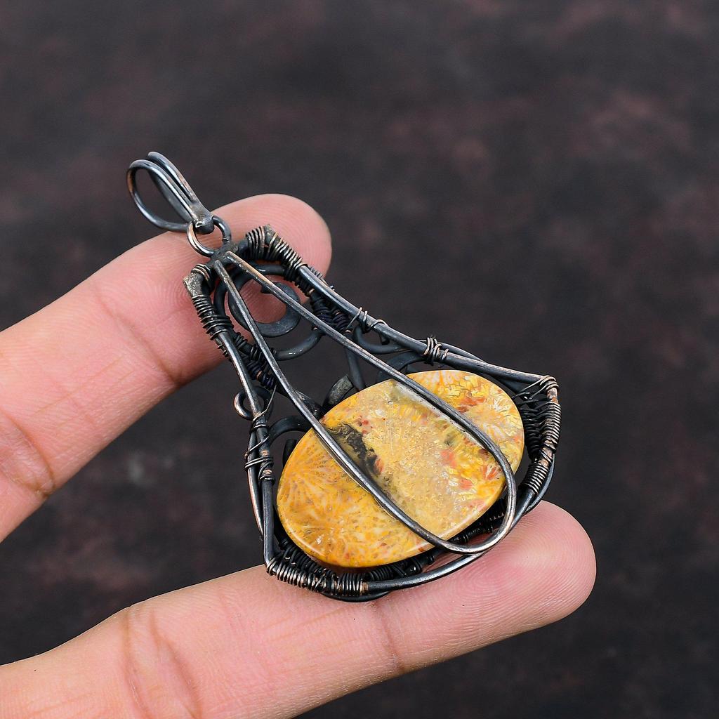 Fossil Coral Pendant Copper Wire Wrapped Pendant Antique Copper Jewelry Handmade Real Gemstone Pendant Fossil Coral Jewelry Anniversary Gift