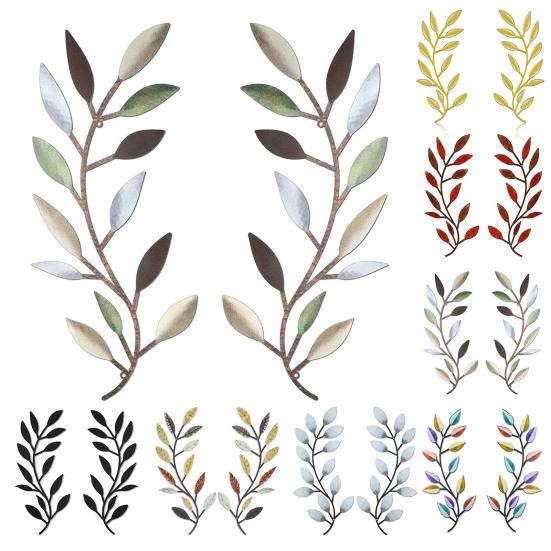 2Pcs/Set Leaf Wall Decor Symmetrical Easy To Hang Black Wrought Iron Scroll Sculpture Metal Olive Branch Tree Leaves Wall Art Above The Bed
