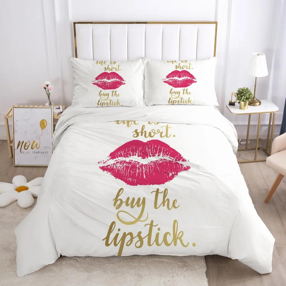 Sexy Lips Kiss Me Duvet Cover Sets 100% Hot Home Hotel Wendding Bedding Set Couples Lovers Art Kiss Pattern Bedclothes Cover