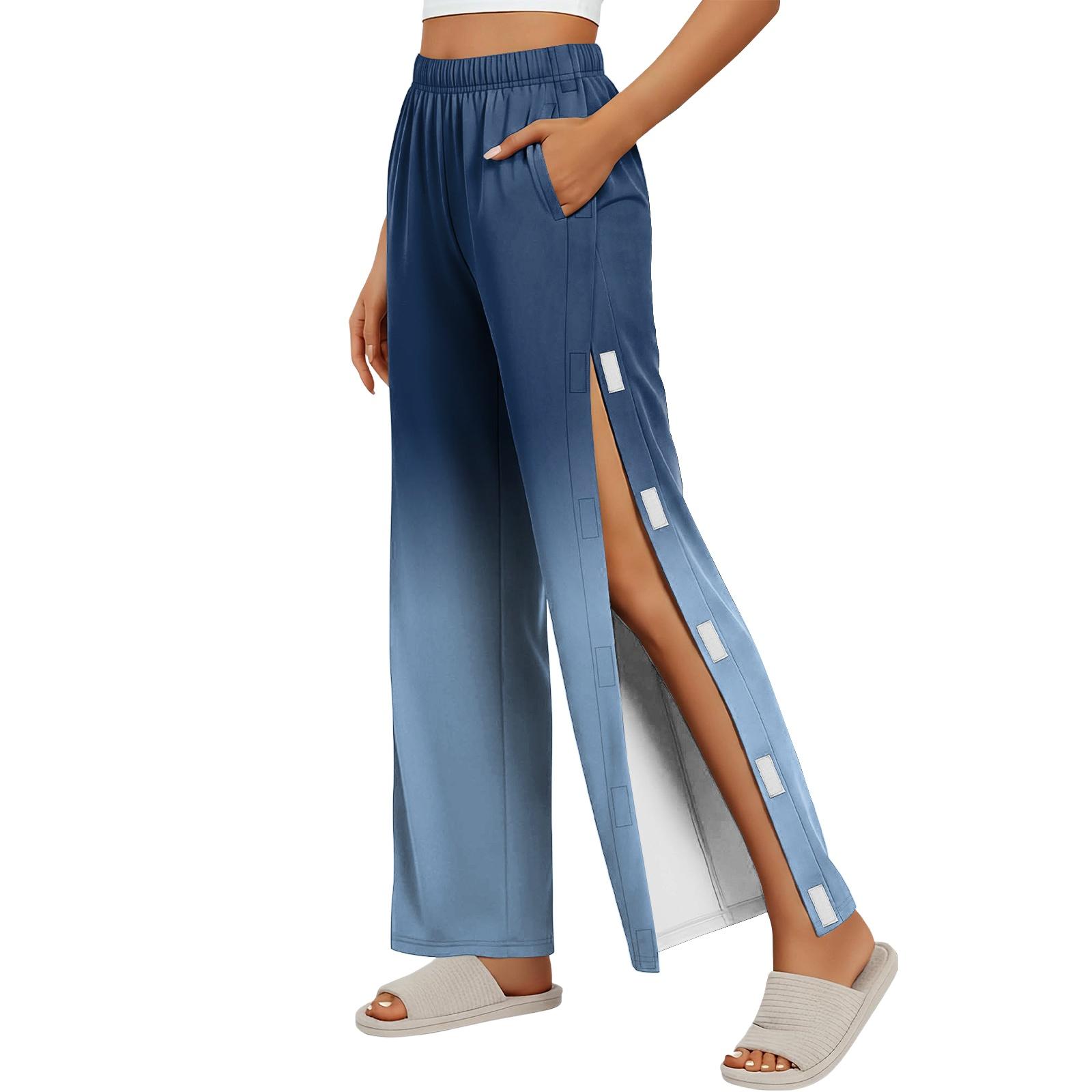 

Women Gradient Side Hook and Loop Closure Easy Open Post Surgery Recovery Care Long Pants Elastic Waistband Lightweight Fabric XXL