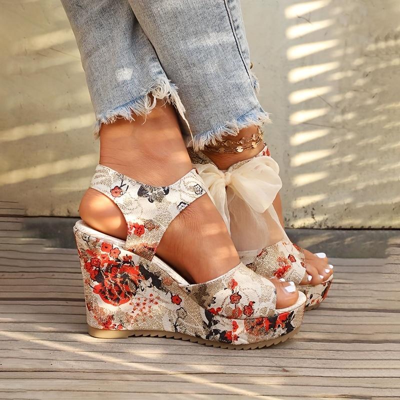 Summer Women'S Elegant Retro Floral Wedge Sandals