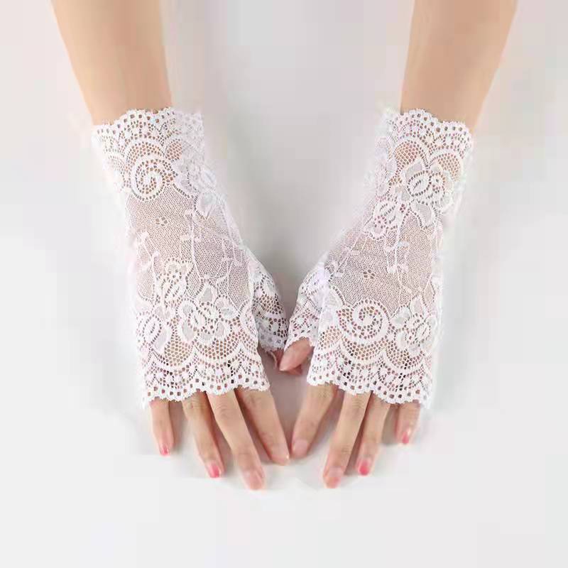 1 Pereche Mănuși Dungi Semicu degete pentru Femei Mănuși Dantelă Anti-uv pentru Doamne Mănuși de Condus pentru Femei