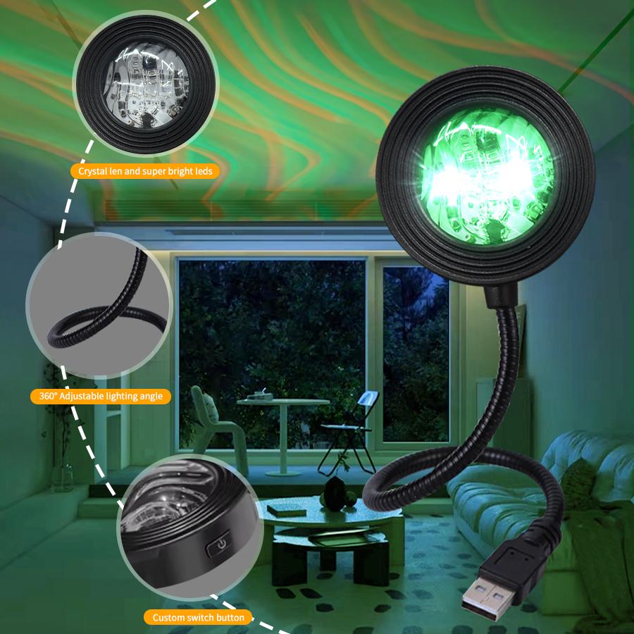 USB Plug-in Water Ripple Shaped Aurora Projection Light Touch/remote Control Color Changing Lighting Atmosphere Decoration Light