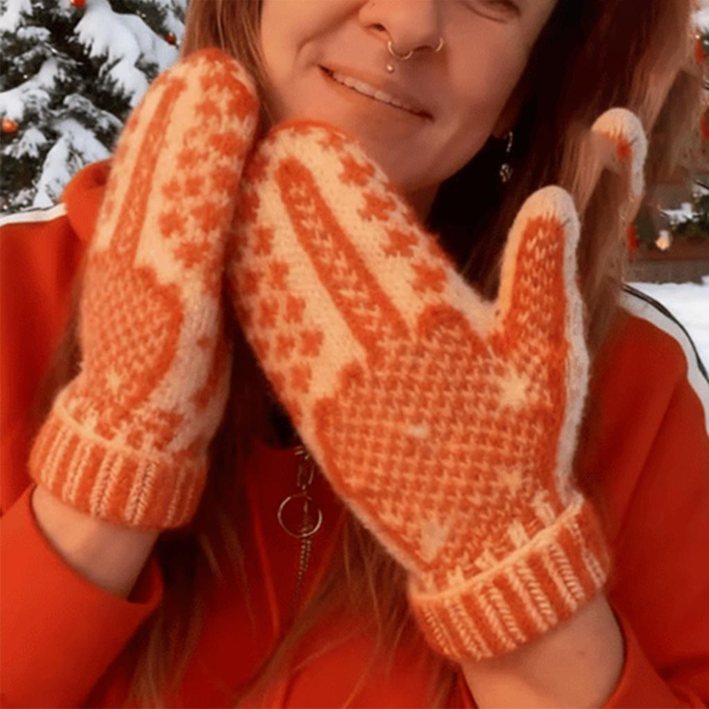 1pair Mittens Funny Middle Finger Gloves Winter Knit Warm Novelty Orange Knitting Pattern Gag Gift