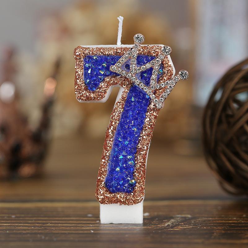 Niebieska Korona Świeczka Urodzinowa Cyfry 0-9 Świeczka z Brokatem Świeczki na Tort Dekoracja na Imprezę Cupcake na Rocznicę