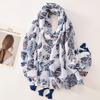 Beige Coffee Scarf Luxury Thin Womens Scarves Spring Floral Hijab Veils Soft Cotton Shawl Wrap Tassel Viscose Muslim Woman Hijab