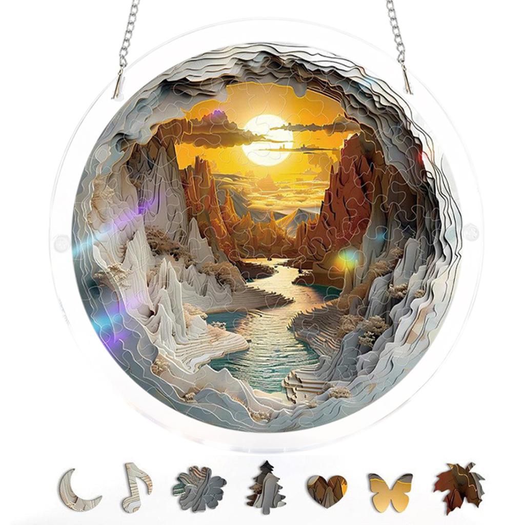Acrylic Round Jigsaw Puzzle Suncatcher with Chain Hanging Puzzle Suncatchers for Home Garden Party Wedding Housewarming Gifts