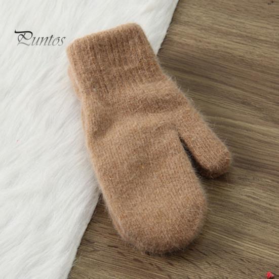 Adults Mittens 1 Pair Women Double-layers Cute Stretchy Soft Thickened Cold Female Resistant Solid Color Autumn Winter Girls Gloves for Riding