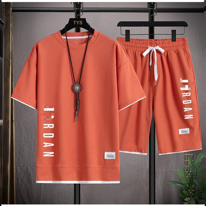 Men's Waffle Knit Short-Sleeve T-Shirt & Shorts Set, Casual Summer Sportswear