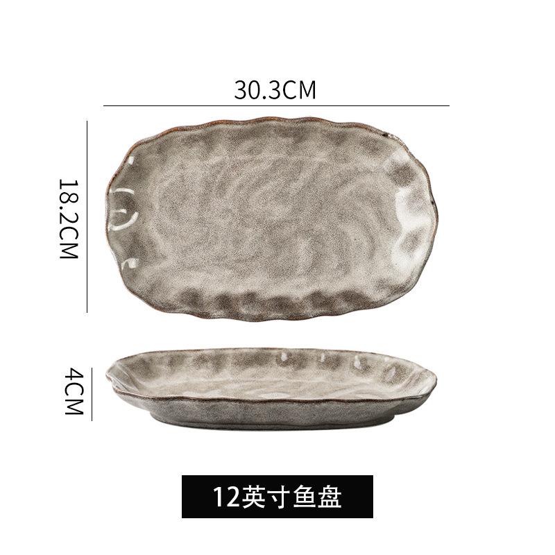 Japanese Stone Tableware Retro Plates Personalized Creative Plates Pasta Plates Salad Bowls Old-Fashioned Coarse Pottery Dishes