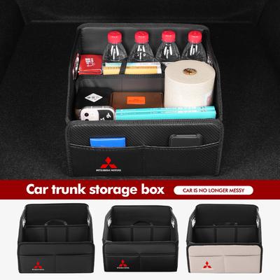 Car Leather Boot Organiser Storage Box Large Capacity Foldable Storage Bag For Outlander Lancer L200 ASX Pajero