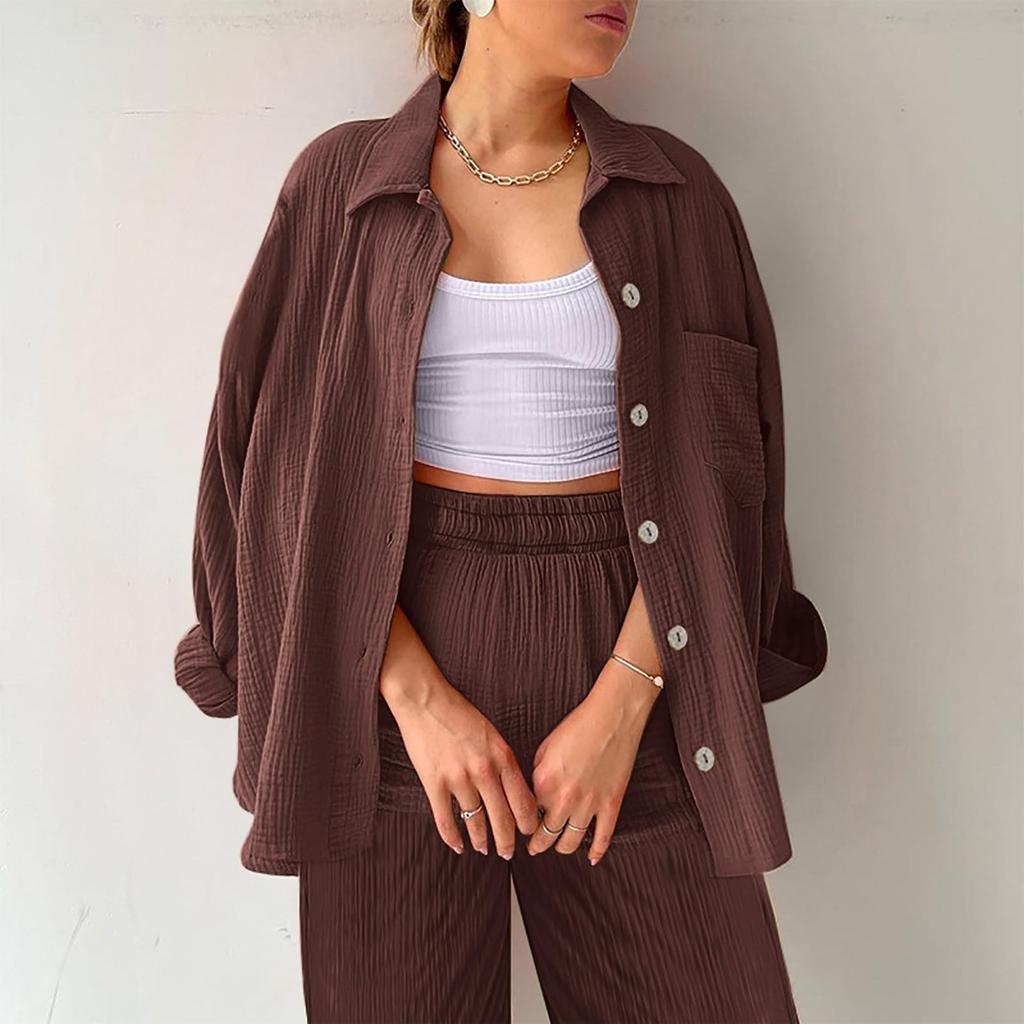 Two Piece Suit Women Summer Muslin Shirt And Trousers Clothes Two Piece Beachwear Suit Two Piece Suit Women