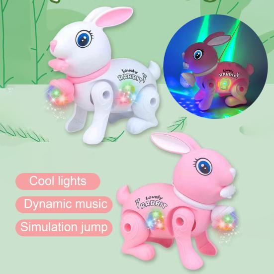 2023 Rabbit Toy Music Lovely Luminescent with Traction Rope Attract Attention Entertainment Learning Crawling Cartoon Electronic Walking Rabbit Toy