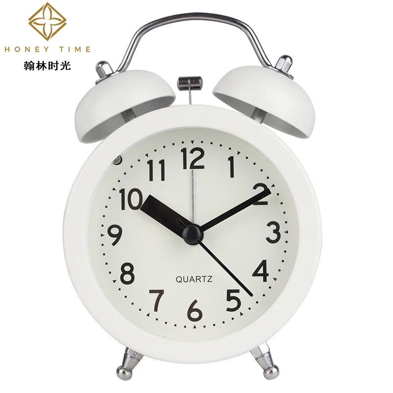Hanlin Time Decorative Clock Round 1 Inch Metal Silent Scanning Bell Simple Home Alarm Clock Desktop