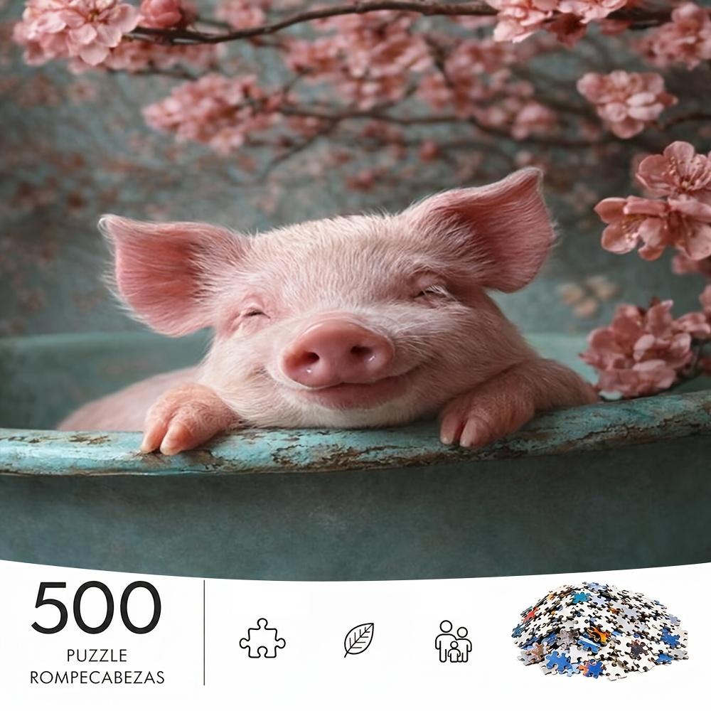 500pcs Jigsaw Puzzle Suitable for & Families - Challenging Advanced Brain with Pink Pig &, Portable Rectangular Pieces for, Wedding Gifts, Journal Dec