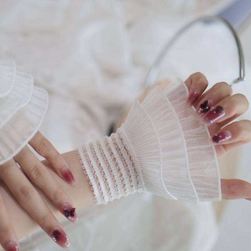 Dame Sweater Falske Ærmer Hæklet Gennembrudt Blomstret Blonder Hornmanchetter Broderi Volanter Rynker Elastiske Håndledsvarmere