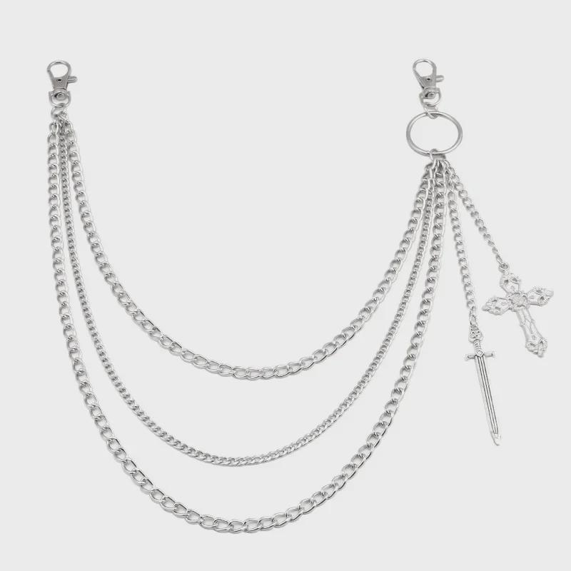 European-American Geometric Multi-Layer Sword Pendant Pants Chain