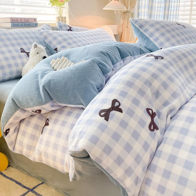 Thickened Milk Fleece Four-Piece Warm Coral Fleece Bed Sheet Quilt Cover Fleece Bedding Flannel