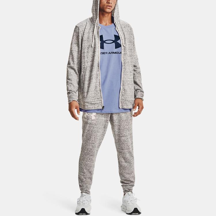 Under Armour Rival Terry Logo Print Loose Training Zip Hoodie Men hoodies Agate-White 1361606-112
