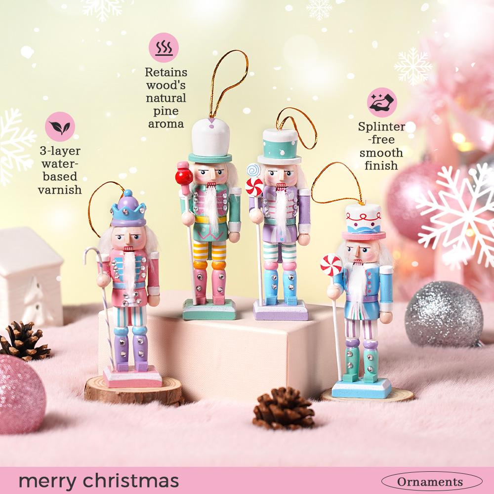 4Pcs Macaron Nutcracker pendant Painted Candy  Puppet Wooden Christmas Ornaments Holiday Party Home Decor Gift Xmas tree pendant