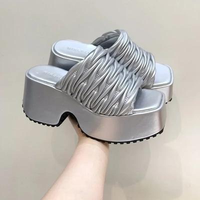 Fashion Designer Summer Chunky Women Slipper Fashion Comfort Ladies Open Toe Platform Thick High Heel Slides Beach Sandal Shoes