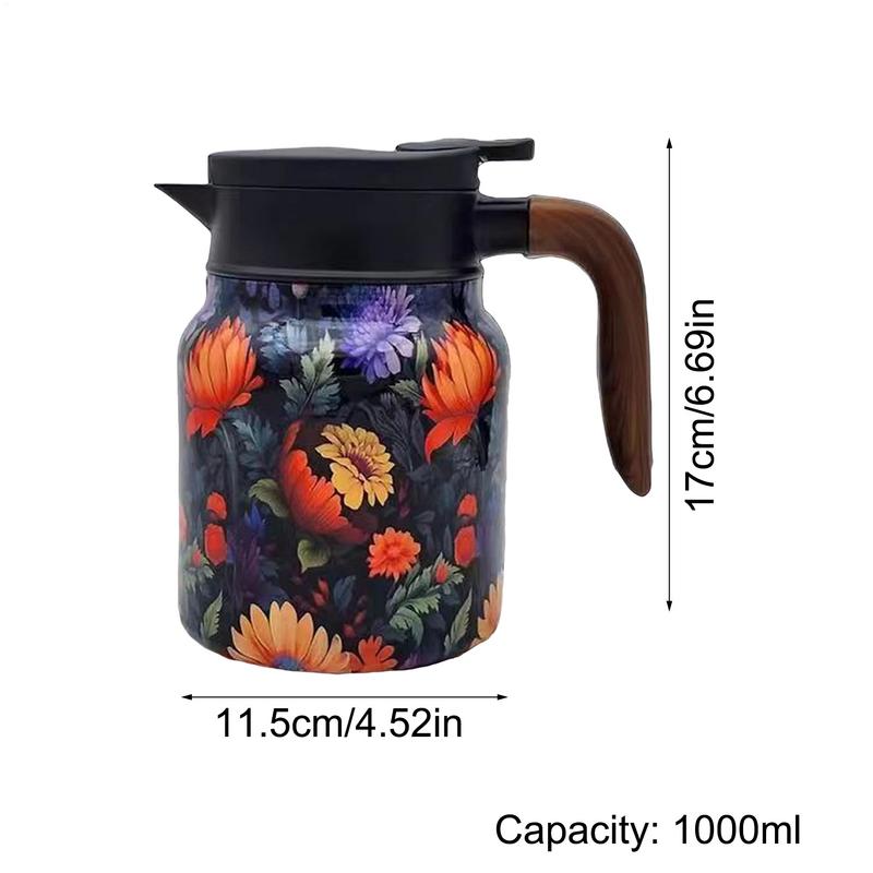 Vintage Floral Tea Thermos Stainless Steel Tea Kettle Drip-Proof Tea Pot With Tea Infuser Mini Thermo Coffee Pot 1000ML