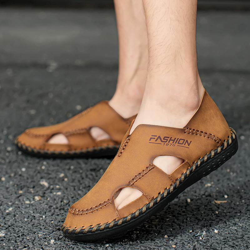 Мужские сандалии черные кожаные кроссовки для походов с закрытым носком — фото 10