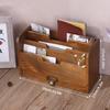 Vintage Light Brown Solid Wood Desktop Storage Box with Drawer Desk Organizer Distinctive Independent Document Souvenir Display