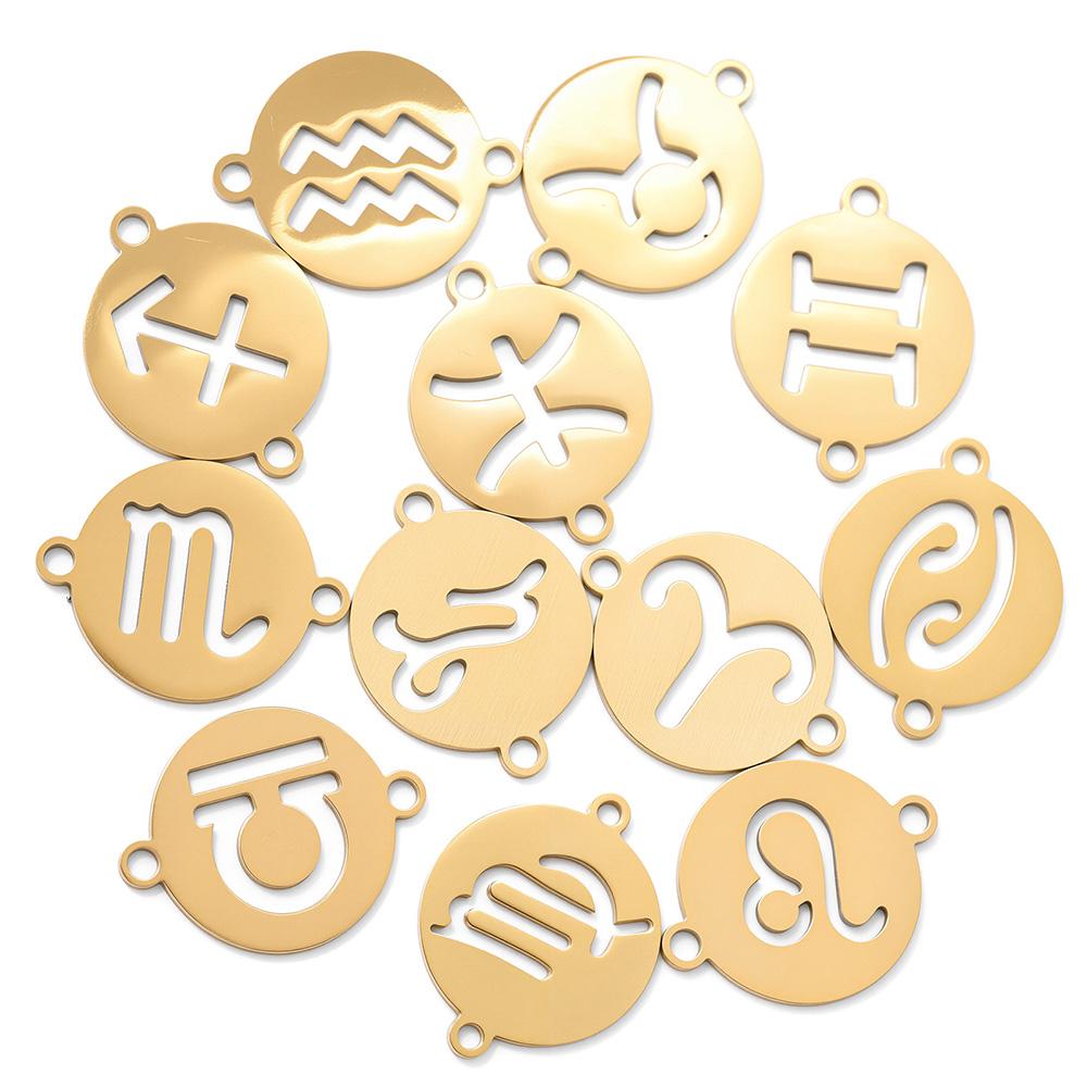 5pcs/lot 316 Stainless Steel Gold Plated 12 zodiac signs Small Charms Connector Pendant For Necklace DIY Jewelry Making