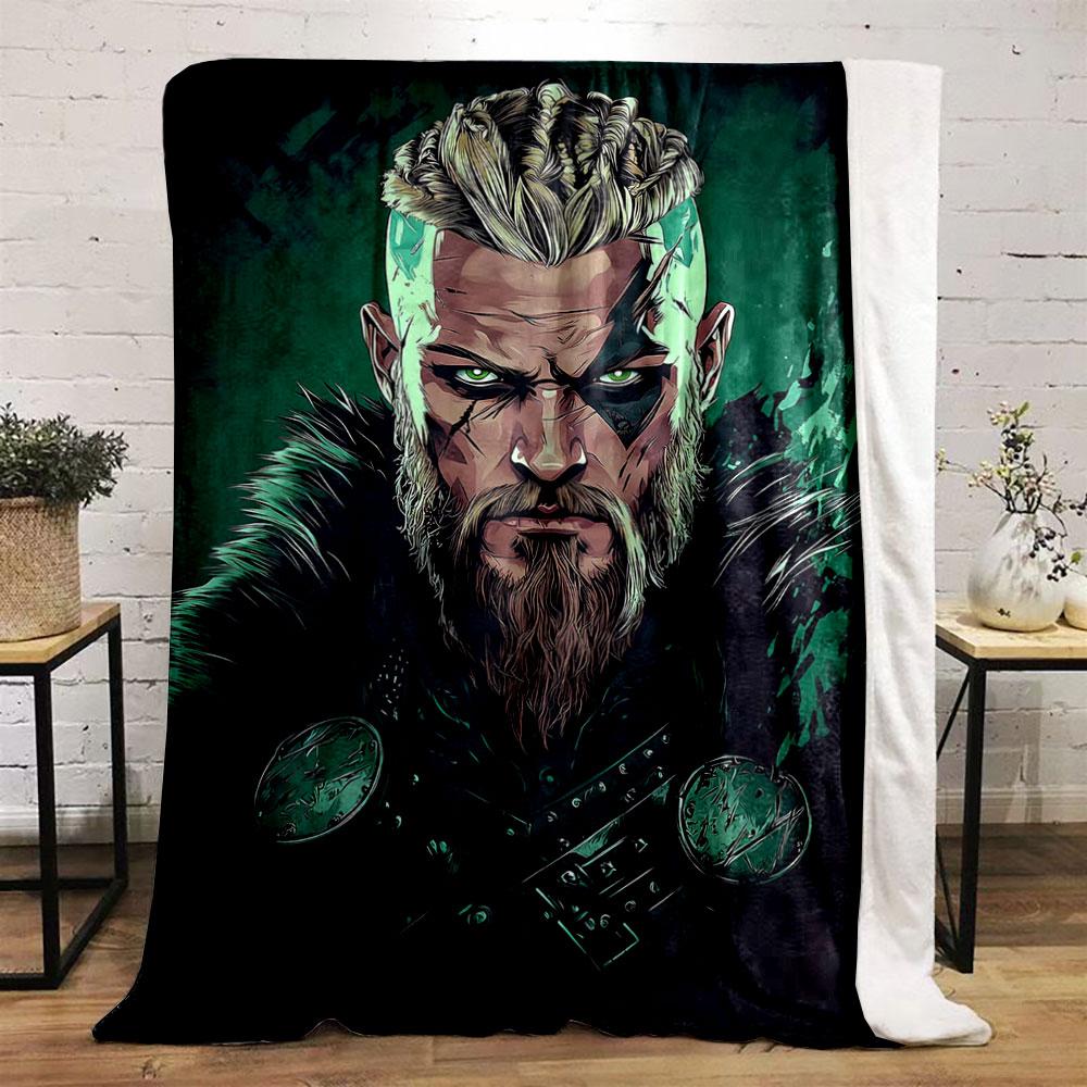 A stylized character with braided hair, fur, and decorative armor. for all seasons blanket lunch break throw gift