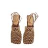 2025 Summer New Fashion Retro Woven Hollow Square Head Thick Heel Casual High Heels Women's Sandals