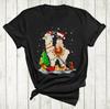 Santa French Bulldog Riding Llama Reindeer Funny Christmas Light Llama Dog Shirt