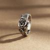 Unisex Retro Distressed Rose Ring, Adjustable Thai Silver with Cool Style for Index Finger