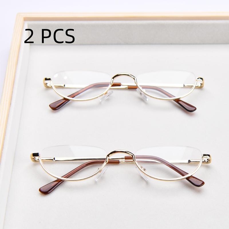 2PCS Suit Retro Oval Half Frame Reading Glasses Unisex Vintage Round Frame Men Presbyopia Eyeglasses Ultralight Small Magnifying
