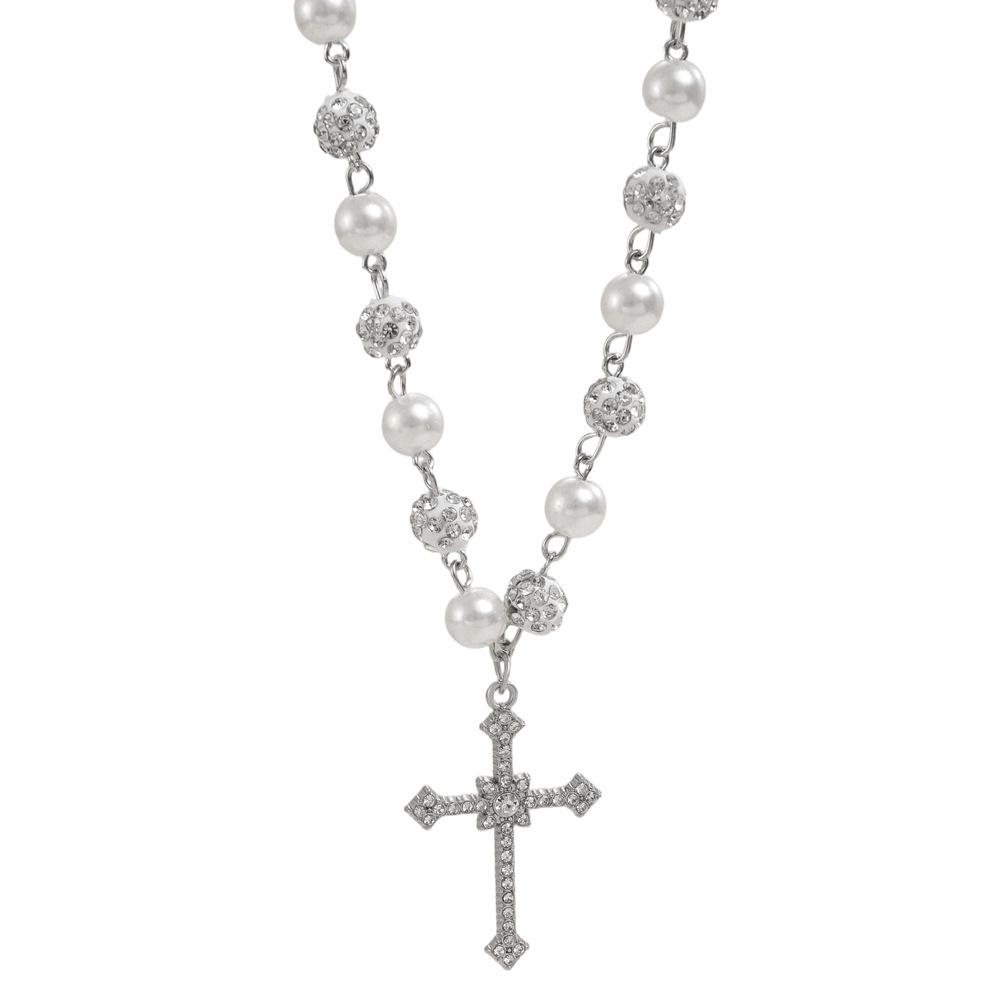 Full Diamond Cross Pearl Necklace ISN Style Hip Hop Niche Personality Punk Summer New Accessories