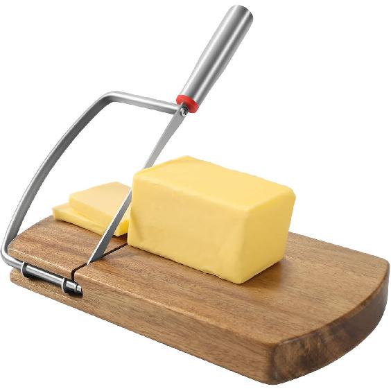 Multipurpose Cheese Slicer Cutter, Acacia Wood Cheese Slicers Board with Blade for Block Cheese, Effortless Slicing, Guillotine Sausage Ham Biltong