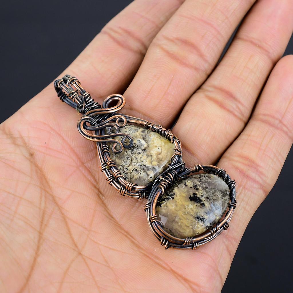 Tiger Dendrite Pendant, 999 Copper Wire Wrapped Pendant Jewelry. Gift For Women Handmade Pendant Gemstone Jewelry