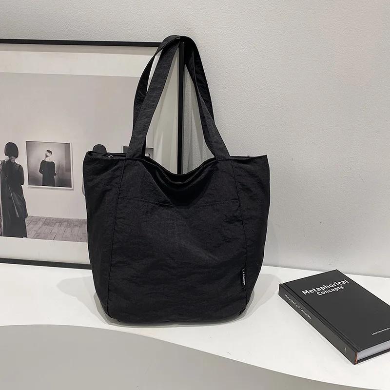 Leisure Japanese Nyl Waterproof Solid Color Simple Large Capacity Student Commuter Shoulder Cross Tote Bags