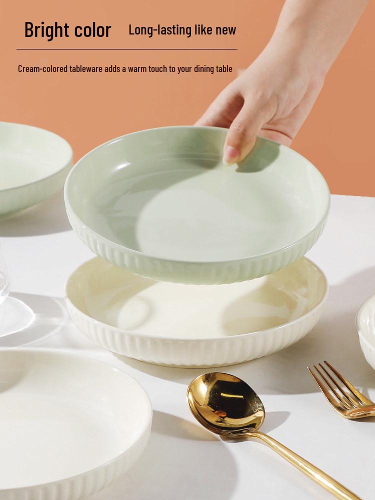 French Cream Style Ceramic Tableware Set - 4/6 Pieces, High Temperature Resistant Plates for Family Use